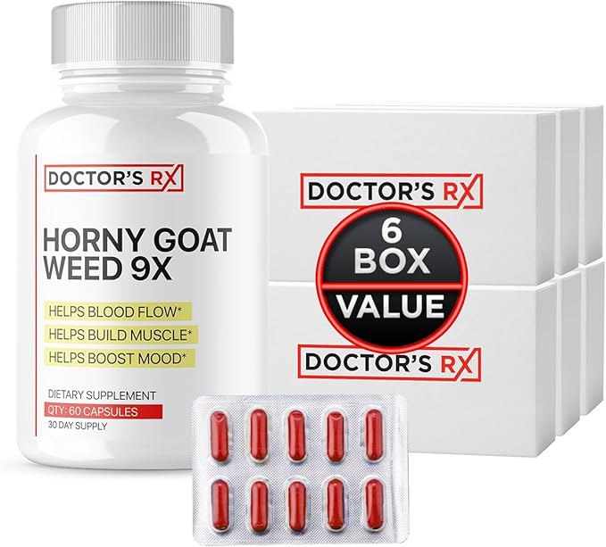 Doctor's RX Horny Goat Weed + 9X Ingredients | #1 Recommended Men's Supplement Pills to Increase Blood-Flow, Size & Stamina | Fast Acting Blood-Flow & Circulation | L-Arginine + 8 Others - 60 Caps in Pakistan